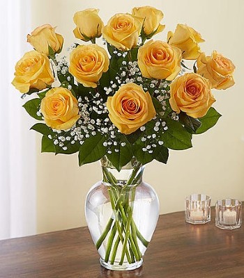 Yellow Rose Flower Arrangement - 12 Yellow Roses in Vase