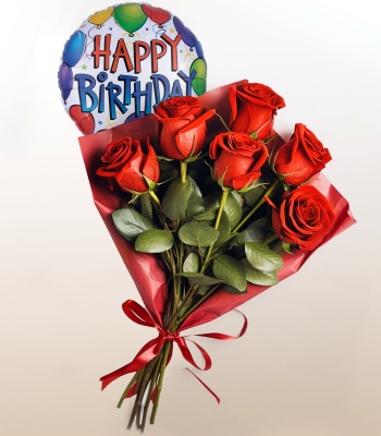 Birthday Red Roses with Balloons