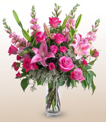 Pink Rose and Lily Arrangement