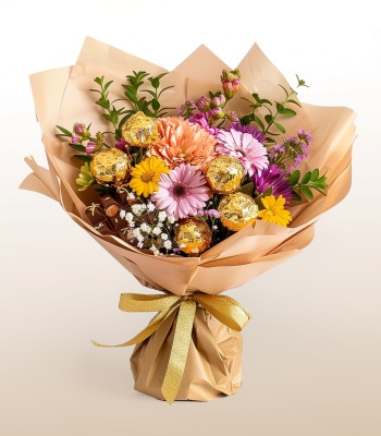 Seasonal Flower Bouquet with Chocolates