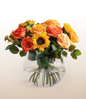 Sunflower and Rose Arrangement in Vase