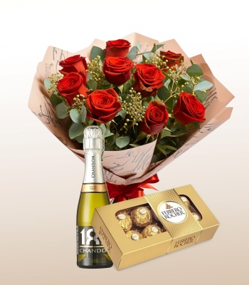 Valentine's Day Red Roses and Chocolates Gift Combo