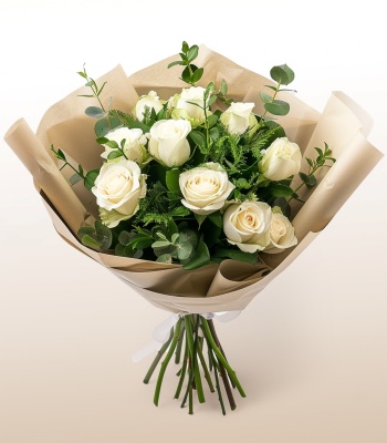 White Rose Bouquet - 12 White Roses