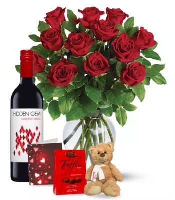 12 Red Roses and Red Wine Combo