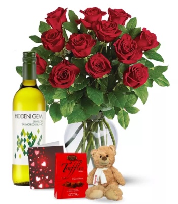 12 Red Roses and White Wine Combo