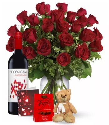 24 Red Roses and Red Wine Combo