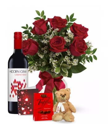 6 Red Roses and Red Wine Combo