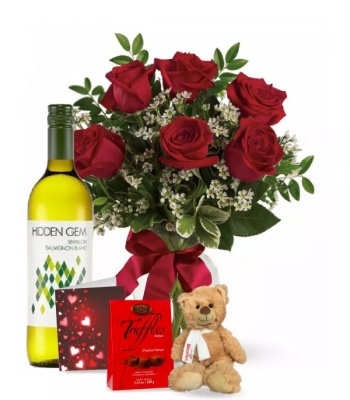 6 Red Roses and White Wine Combo