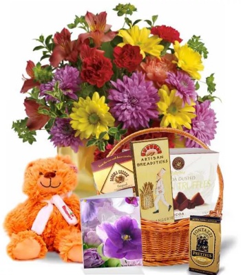 Birthday Flowers and Gift Basket