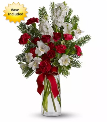 Christmas Flowers in Vase - Holiday Decorations.