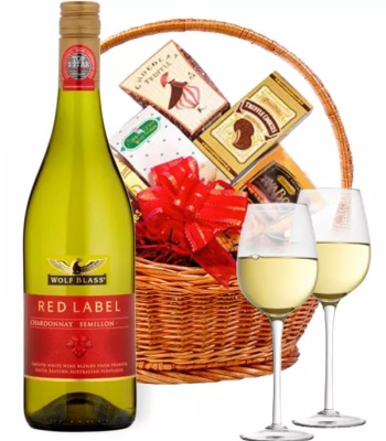 Gourmet Gift Basket with White Wine