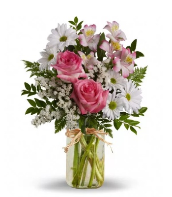 Pink Roses and Alstroemeria Flower Bouquet