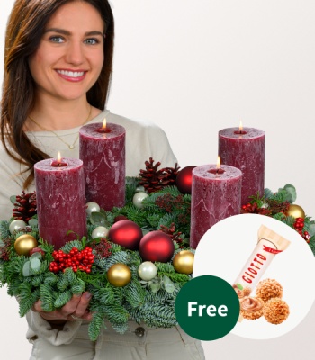 Advent Wreath with Bordeaux Colored Rustic Candles