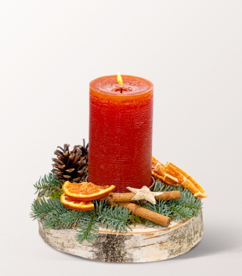 Christmas flower Arrangement with Dark Red Candle