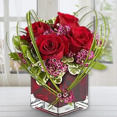 Red Roses in Vase