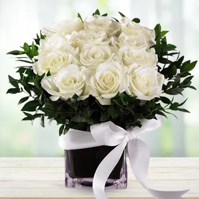White Rose Arrangement in Vase