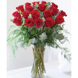 18 Red Roses In Vase