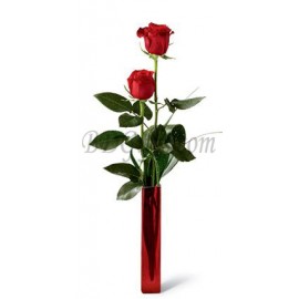 2 Red Roses In Vase