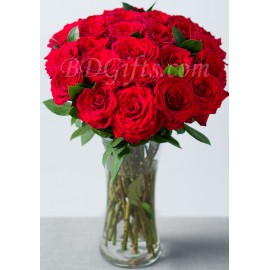 24 Red Roses In Vase