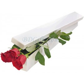 3 Red Roses In Box