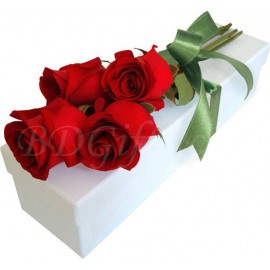 4 Red Roses In Box