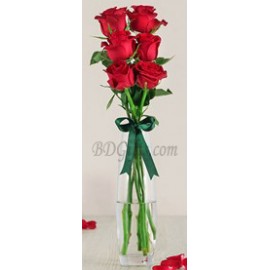 6 Red Roses In Vase