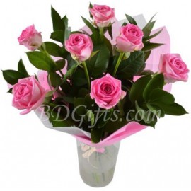 7 Pcs Pink Roses In A Bouquet