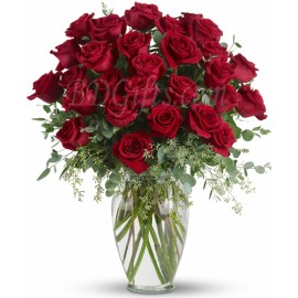 Red Roses In Vase - 30 Red Roses