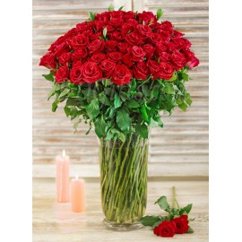 Red Roses In Vase - 80 Red Roses