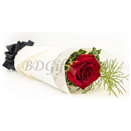 Single Red Rose Bouquet With Greenery