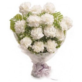 White Carnation Bouquet - 15 White Carnations