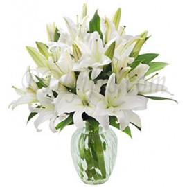 White Lily Arrangement In Vase - Dozen White Lilies