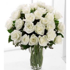 White Rose Arrangement In Vase - 24 Imported White Roses