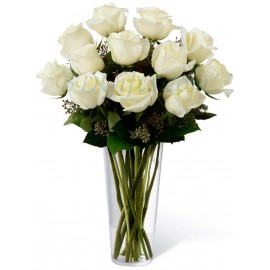 White Rose Arrangement In Vase � Imported Dozen White Roses