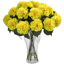 Yellow Carnation Arrangement In Vase - 16 Yellow Carnations