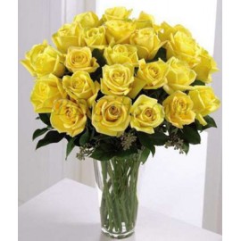 Yellow Rose Arrangement In Vase - 24 Imported Yellow Roses