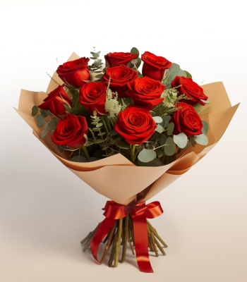 12 Red Roses With Greenery