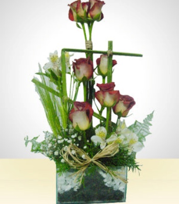 Alstroemerias And Roses In Vase