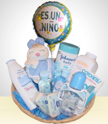 Baby Gift Bath Basket - Welcome Baby Boy Gift