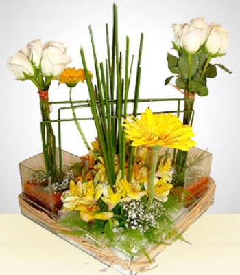 Mix Flowers In Glass Vase