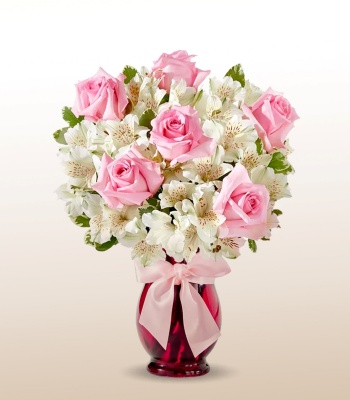 Pink Roses And Alstroemeria Arrangement