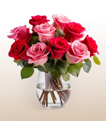 Pink Roses In Glass Vase