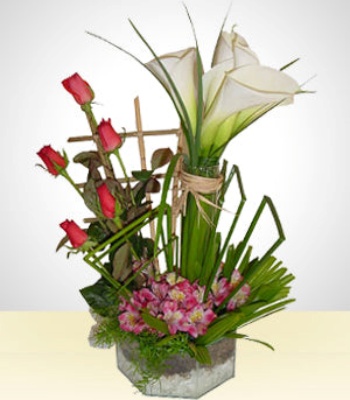 Rose And Alstroemerias Flower Basket