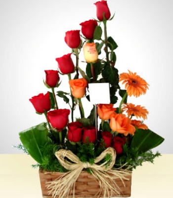 Rose And Gerberas Flower Basket