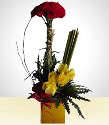 Roses And Carnations In Glass Vase