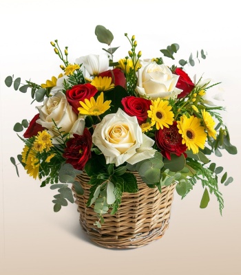 Roses And Daisies Flower Basket