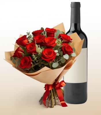 Valentine's Day Red Roses And Wine