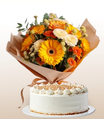 Cake and Gerbera Flower Bouquet