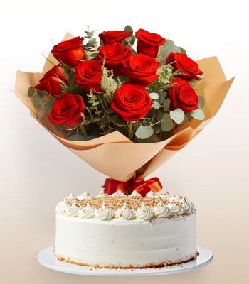 Cake and Rose Flower Bouquet