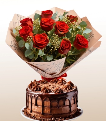 Chocolate Cake and Red Roses